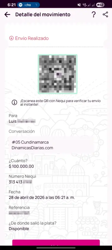 Comprobante de pago a un ganador