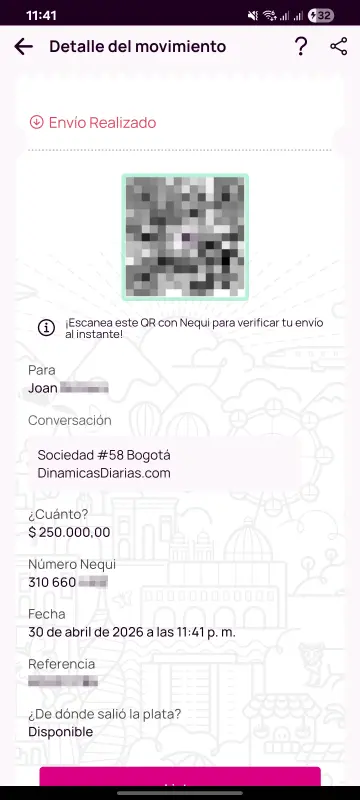 Comprobante de pago a un ganador