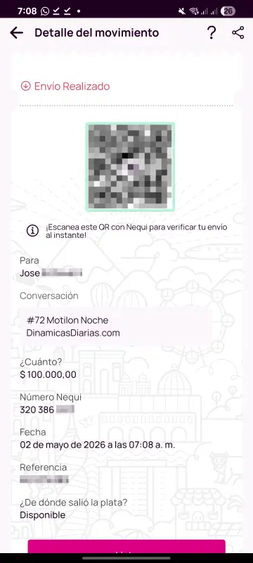 Comprobante de pago a un ganador