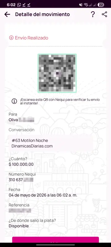 Comprobante de pago a un ganador