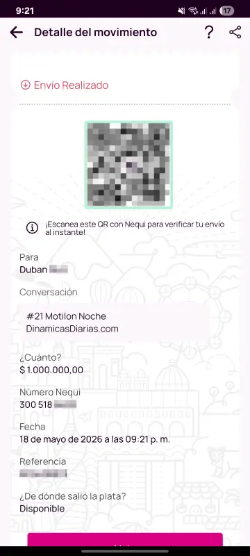 Comprobante de pago a un ganador