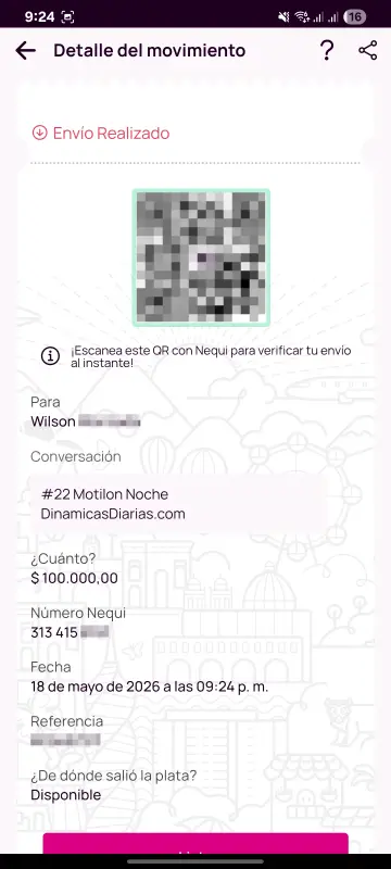 Comprobante de pago a un ganador