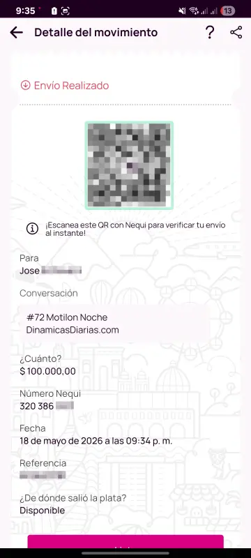 Comprobante de pago a un ganador