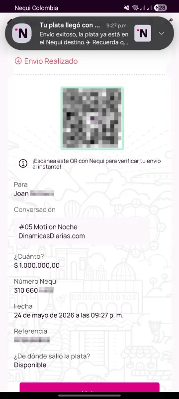 Comprobante de pago a un ganador