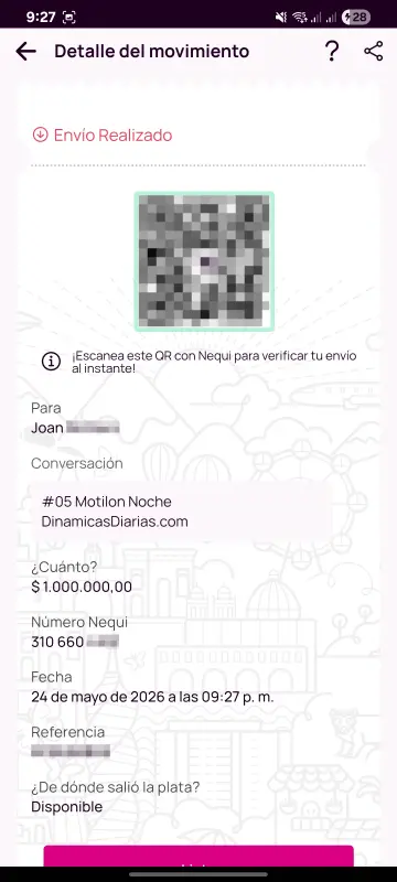 Comprobante de pago a un ganador