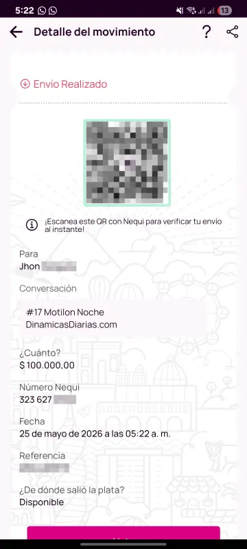 Comprobante de pago a un ganador