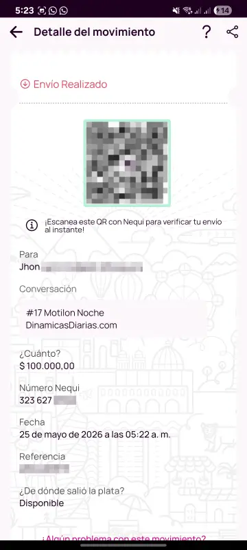 Comprobante de pago a un ganador