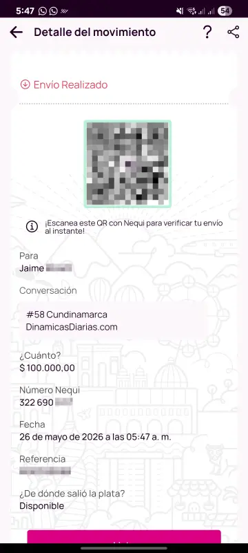 Comprobante de pago a un ganador