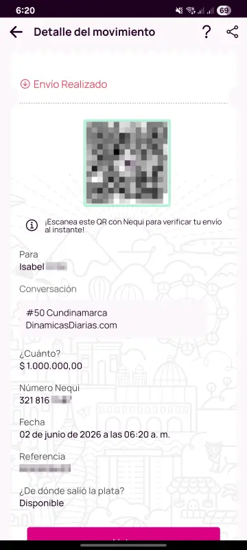Comprobante de pago a un ganador