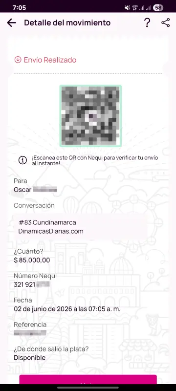 Comprobante de pago a un ganador