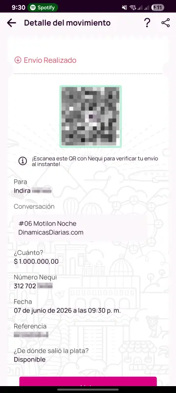 Comprobante de pago a un ganador