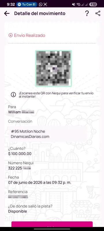 Comprobante de pago a un ganador