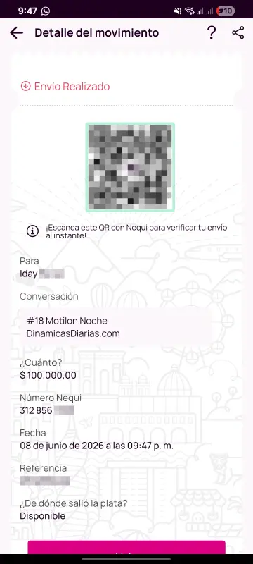 Comprobante de pago a un ganador