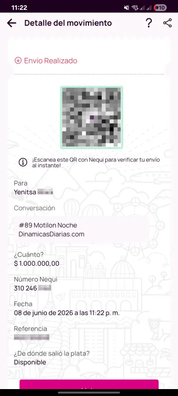 Comprobante de pago a un ganador