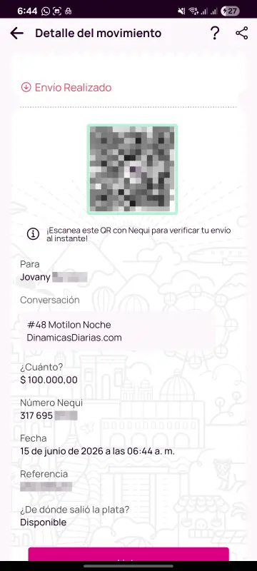 Comprobante de pago a un ganador
