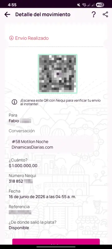 Comprobante de pago a un ganador