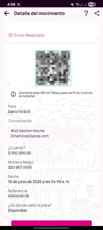 Comprobante de pago a un ganador