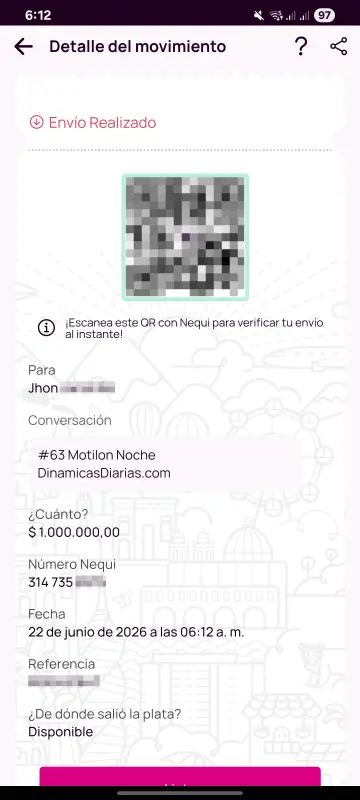 Comprobante de pago a un ganador