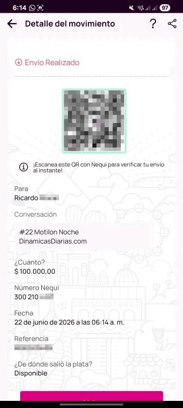 Comprobante de pago a un ganador