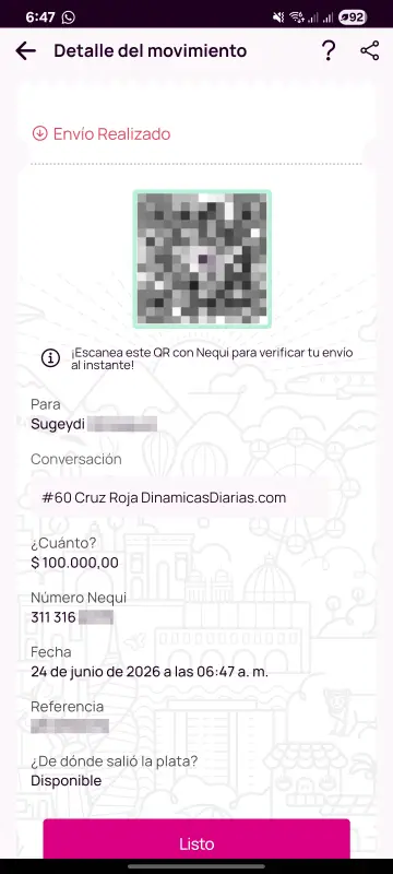 Comprobante de pago a un ganador