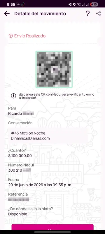 Comprobante de pago a un ganador