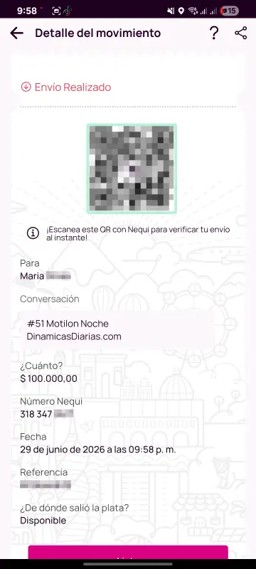 Comprobante de pago a un ganador