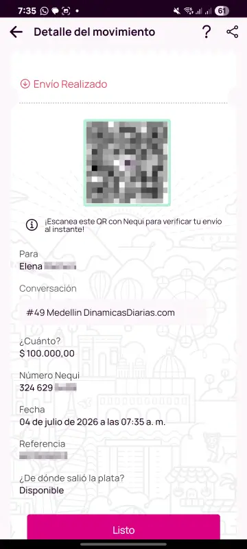 Comprobante de pago a un ganador