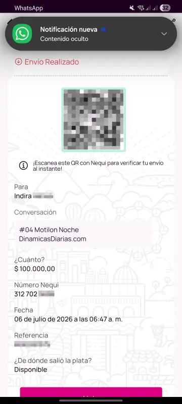 Comprobante de pago a un ganador