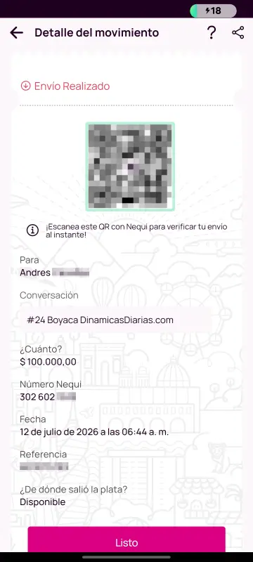 Comprobante de pago a un ganador