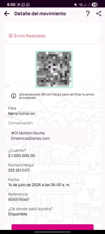 Comprobante de pago a un ganador