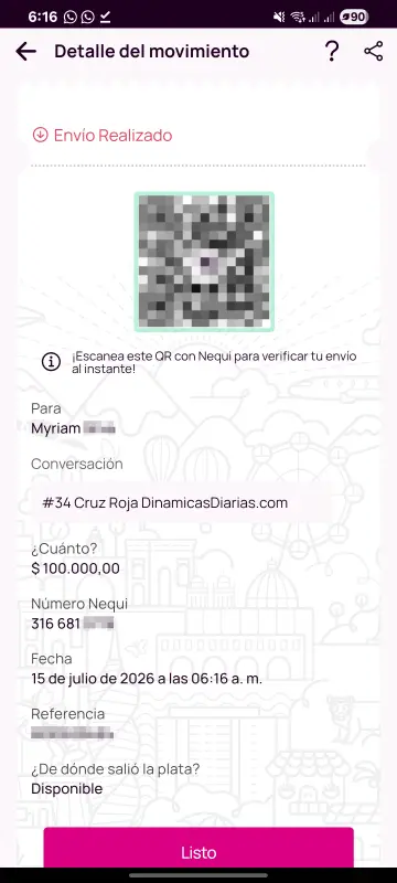Comprobante de pago a un ganador