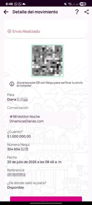 Comprobante de pago a un ganador