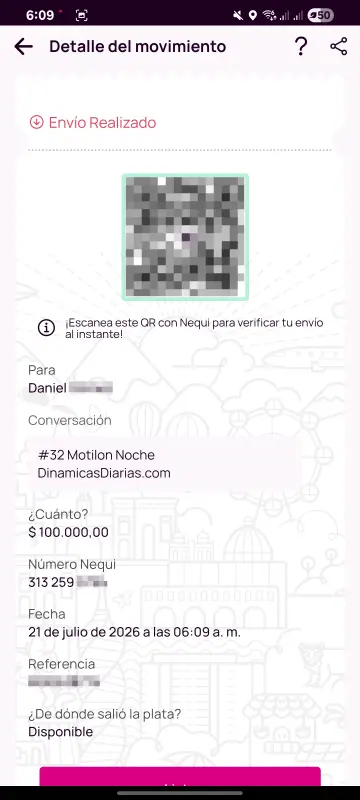 Comprobante de pago a un ganador