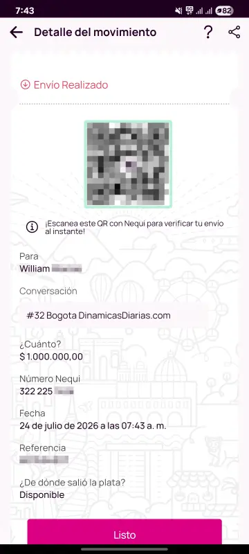 Comprobante de pago a un ganador