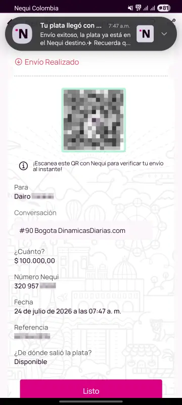 Comprobante de pago a un ganador