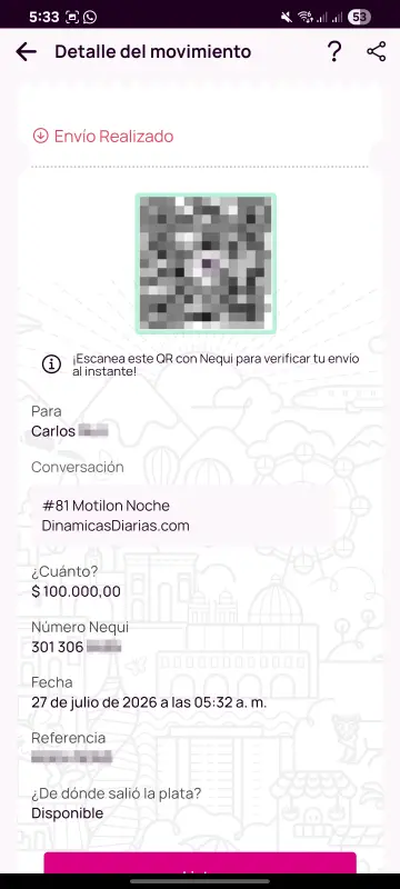 Comprobante de pago a un ganador
