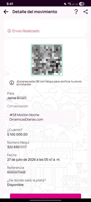 Comprobante de pago a un ganador