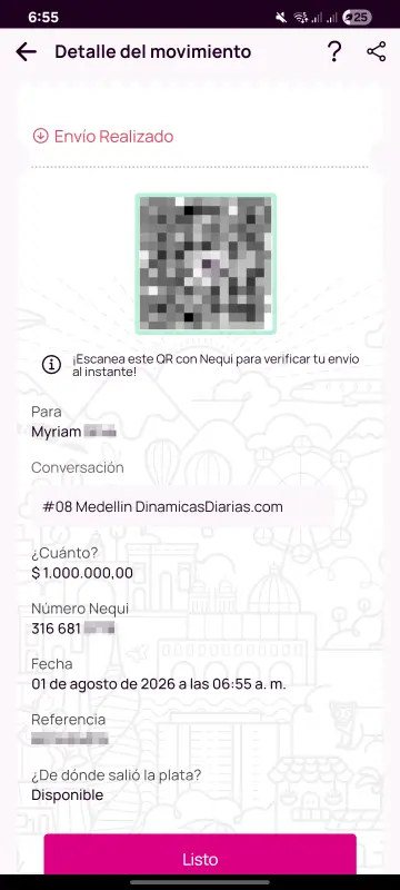 Comprobante de pago a un ganador