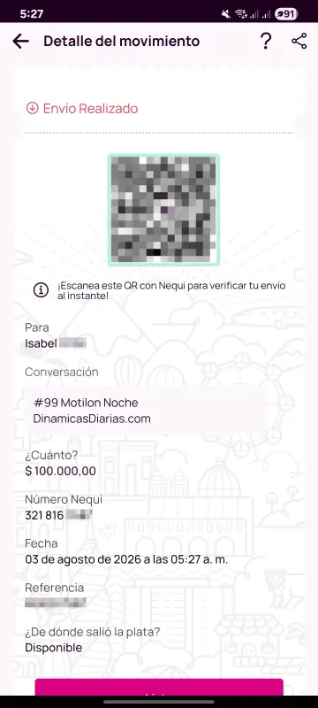 Comprobante de pago a un ganador