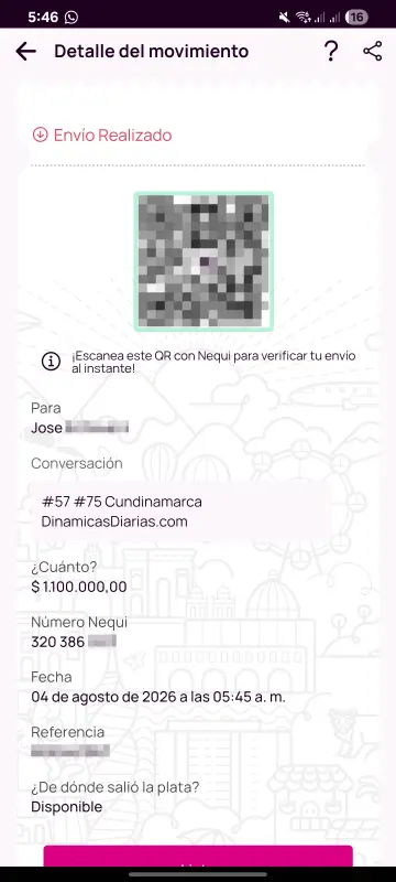 Comprobante de pago a un ganador