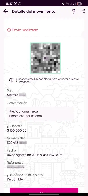 Comprobante de pago a un ganador