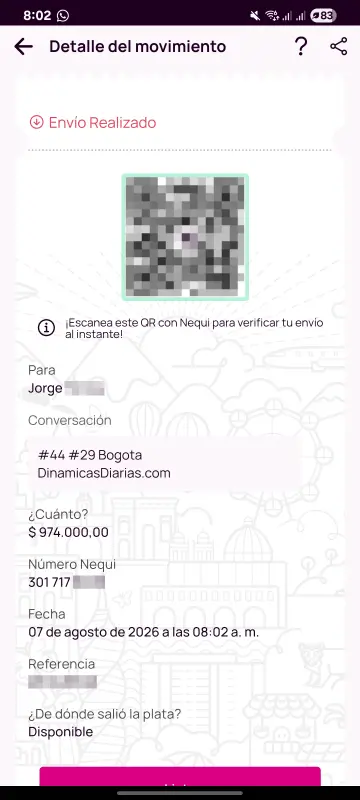 Comprobante de pago a un ganador
