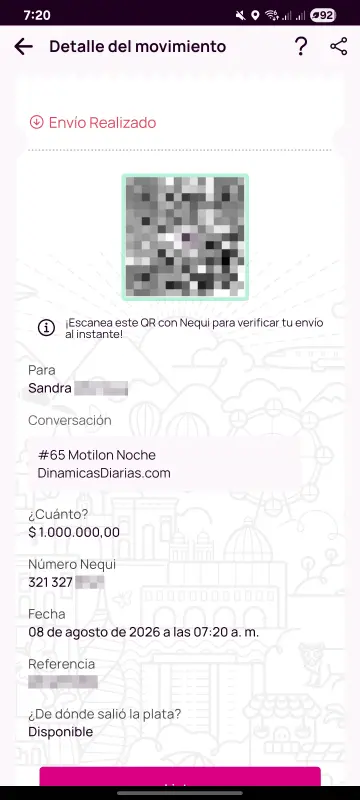 Comprobante de pago a un ganador