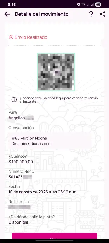 Comprobante de pago a un ganador