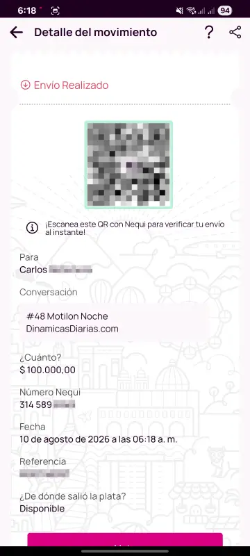 Comprobante de pago a un ganador