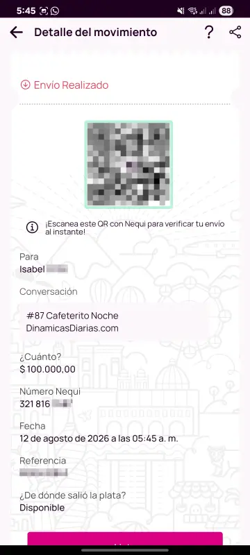 Comprobante de pago a un ganador