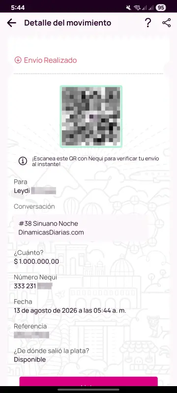 Comprobante de pago a un ganador