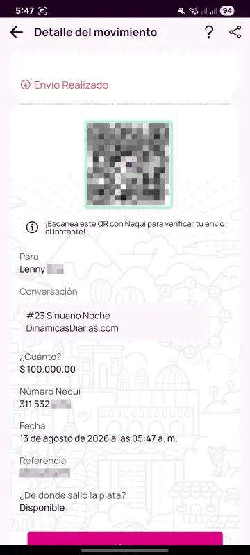 Comprobante de pago a un ganador