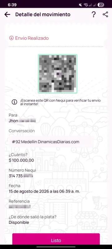 Comprobante de pago a un ganador