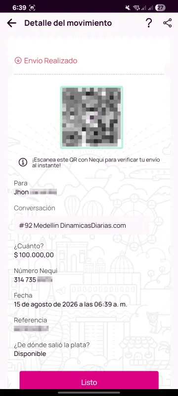 Comprobante de pago a un ganador